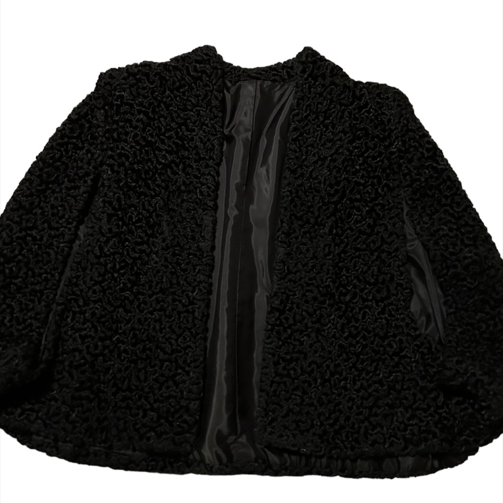 Vintage 1800s 1900s Black Curly Lamb Edwardian Capelet / Cloak (slits for arms)